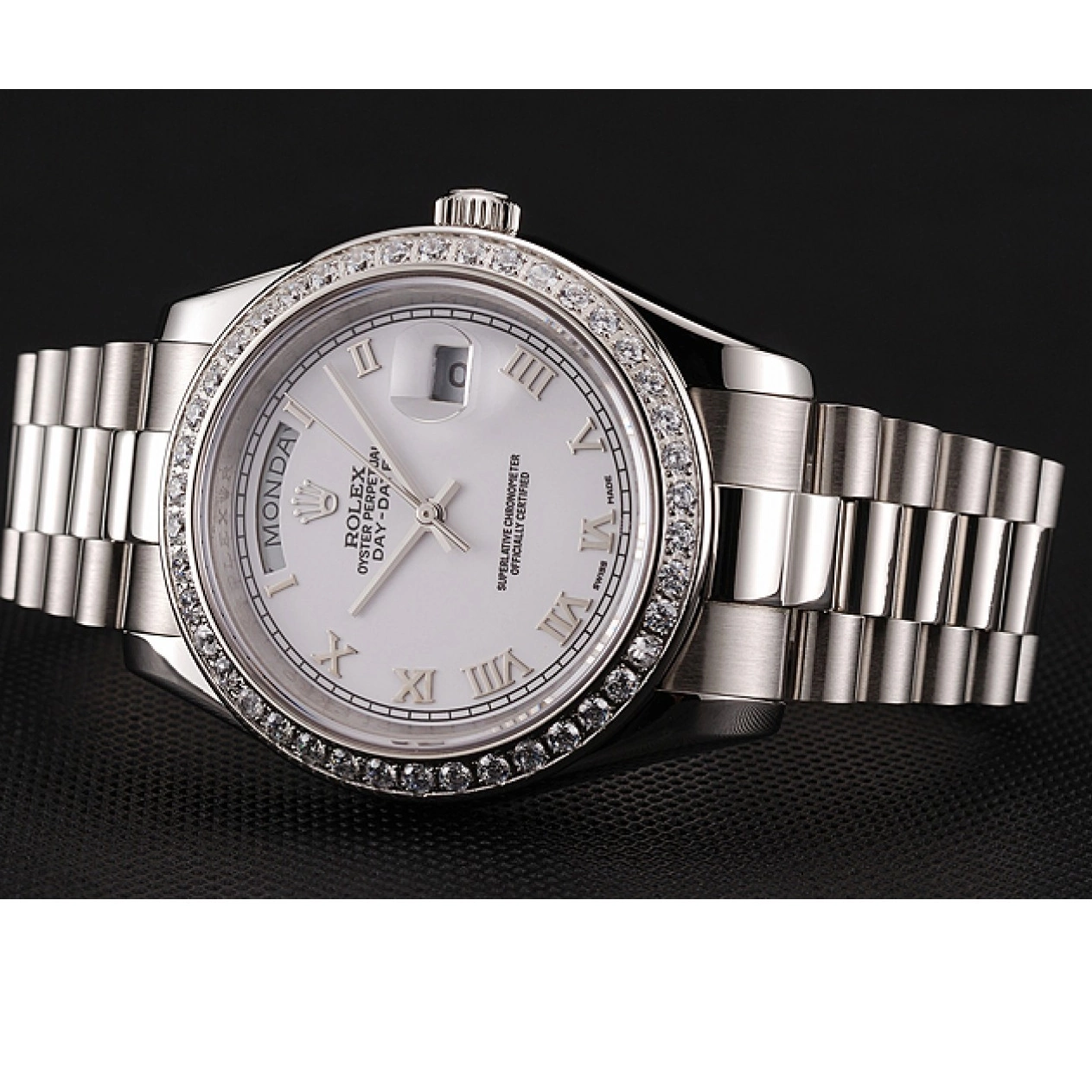 Good copy rolex watches Bracelet Day-Date Rolex Stainless Dial Steel 1453967 Case Swiss White Diamond 0701